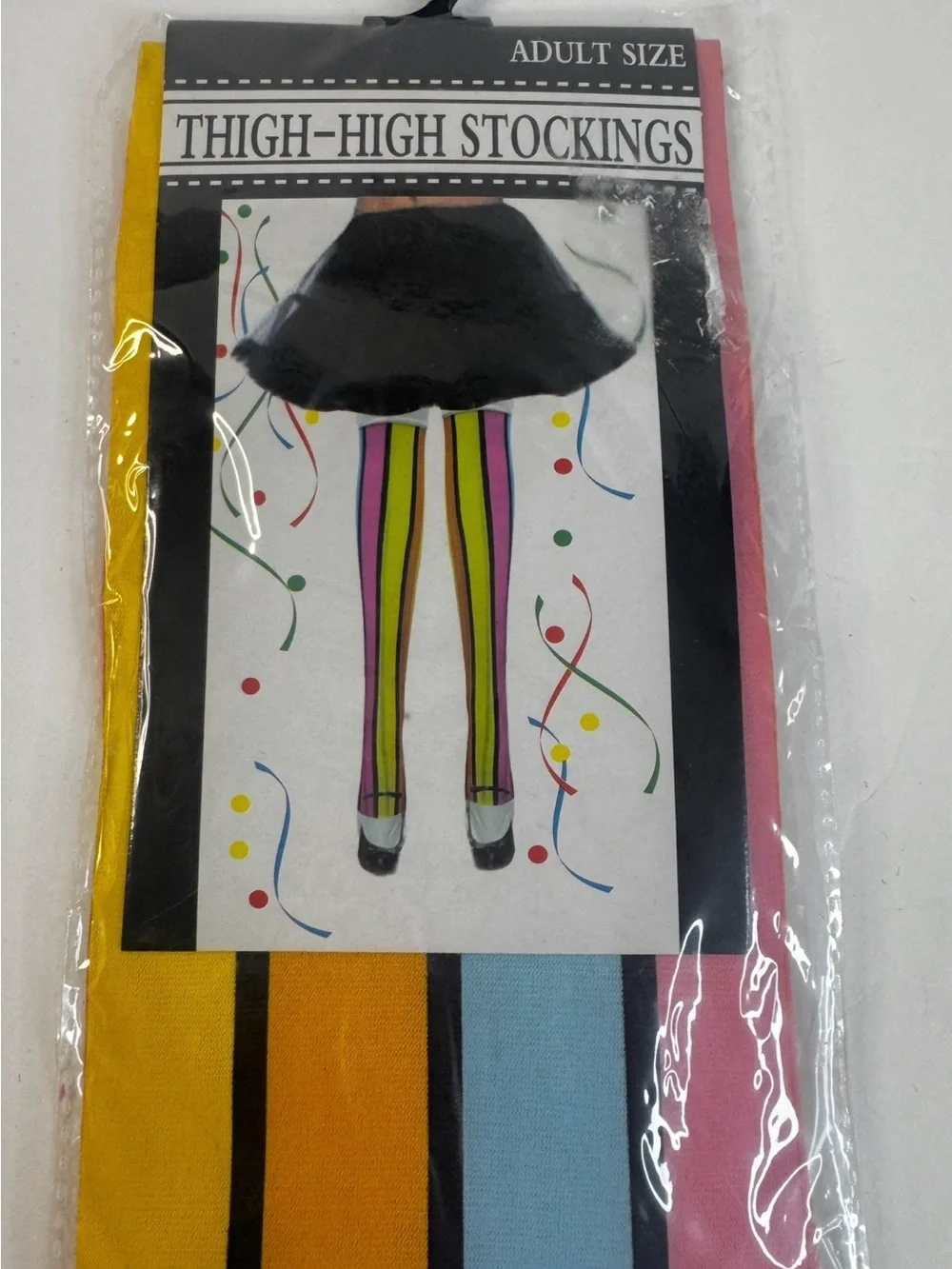 Thigh-High Striped Party Stockings - Yellow, Blue, Pink
